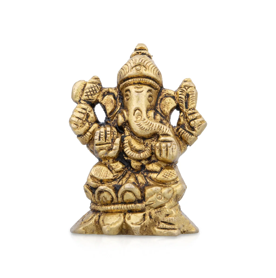 Ganesha Statue - 2 x 1.5 Inches | Vinayagar Statue/ Antique Brass Idol for Pooja/ 150 Gms Approx