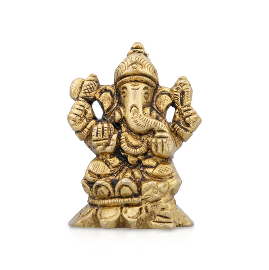 Ganesha Statue - 2 x 1.5 Inches | Vinayagar Statue/ Antique Brass Idol for Pooja/ 150 Gms Approx