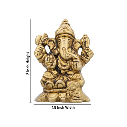 Ganesha Statue - 2 x 1.5 Inches | Vinayagar Statue/ Antique Brass Idol for Pooja/ 150 Gms Approx