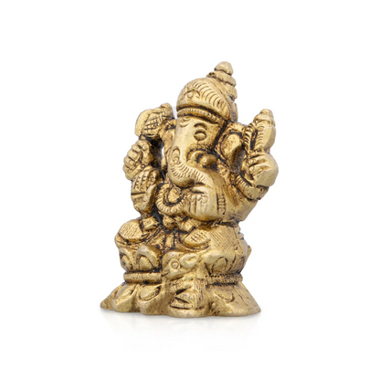 Ganesha Statue - 2 x 1.5 Inches | Vinayagar Statue/ Antique Brass Idol for Pooja/ 150 Gms Approx