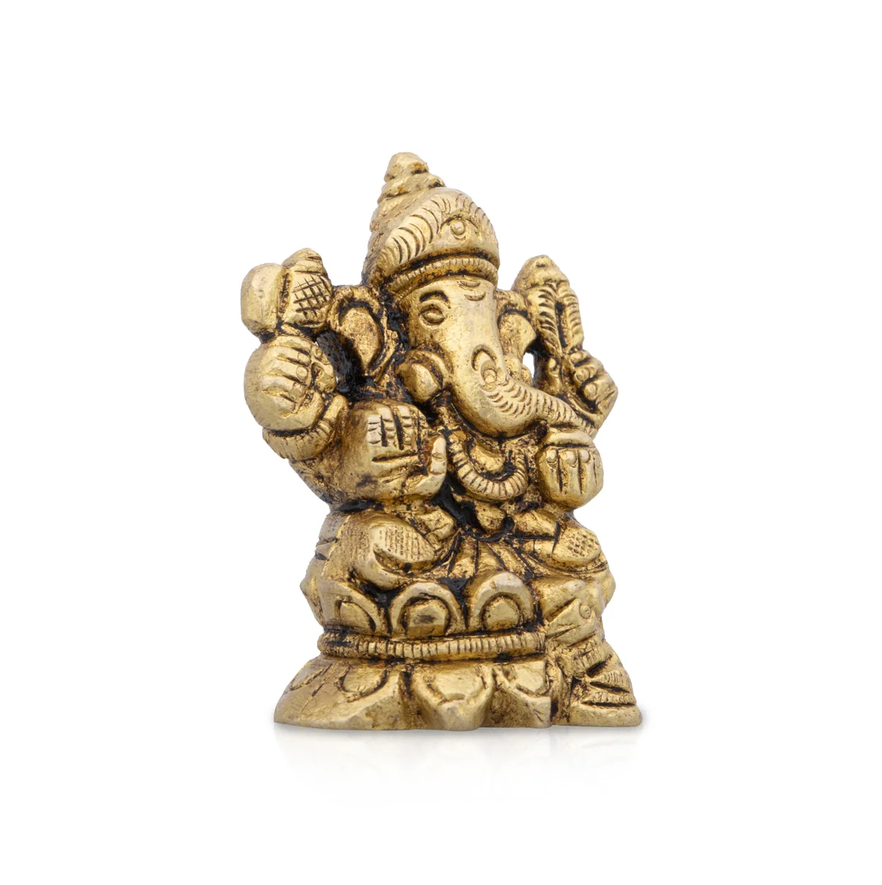 Ganesha Statue - 2 x 1.5 Inches | Vinayagar Statue/ Antique Brass Idol for Pooja/ 150 Gms Approx