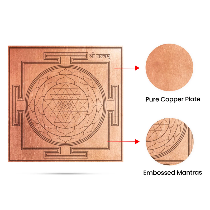 Shree Chakra Yantra - 4 x 4 Inches | Tamil/ Sri Chakra Yantram/ Copper Yantra for Pooja