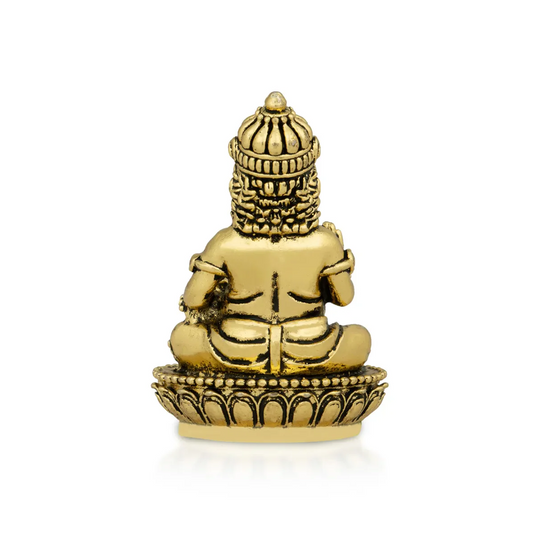Kubera Statue Sitting On Base - 2 X 1 Inches | Antique Brass Idol/ Kuber Murti For Wealth And Prosperity