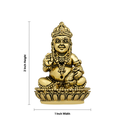 Kubera Statue Sitting On Base - 2 X 1 Inches | Antique Brass Idol/ Kuber Murti For Wealth And Prosperity