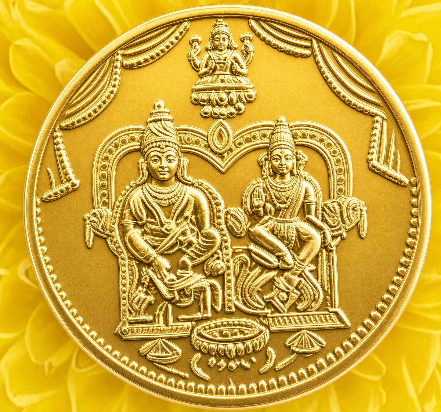 Gold Platted Anciently Kuber Lakshmi Coin (2 cm Diameter X 0.1 cm Thick) (Gold Colour)